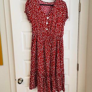 XL midi A-line red with white floral dress